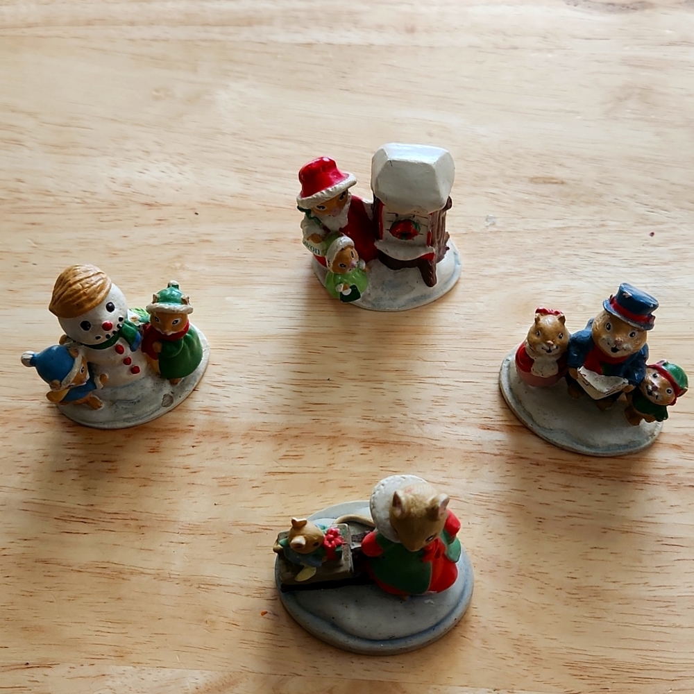 Forest Friends Christmas figurines.  They are about 2"x1 1/2" in size.
